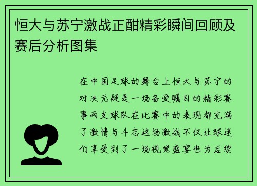 恒大与苏宁激战正酣精彩瞬间回顾及赛后分析图集